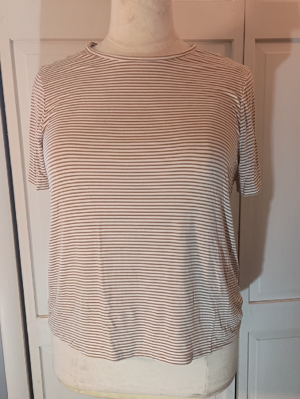 Old Navy LUXE Striped Short Sleeve Tee - Cream & Brown